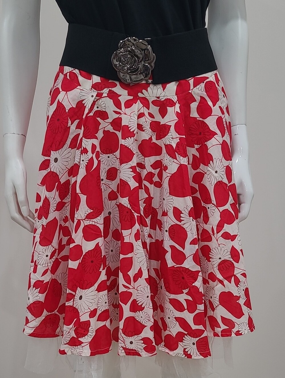 Uttam London Red & White Floral Circle Skirt